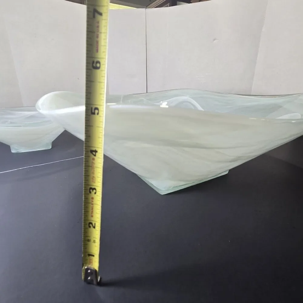 Pier 1 Spain White Alabaster Swirl Glass Handkerchief Bowls Large + Small *EUC